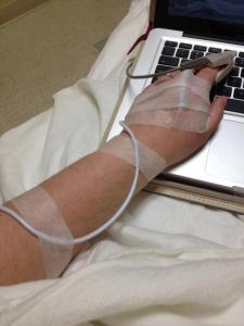 Typing with IV drip